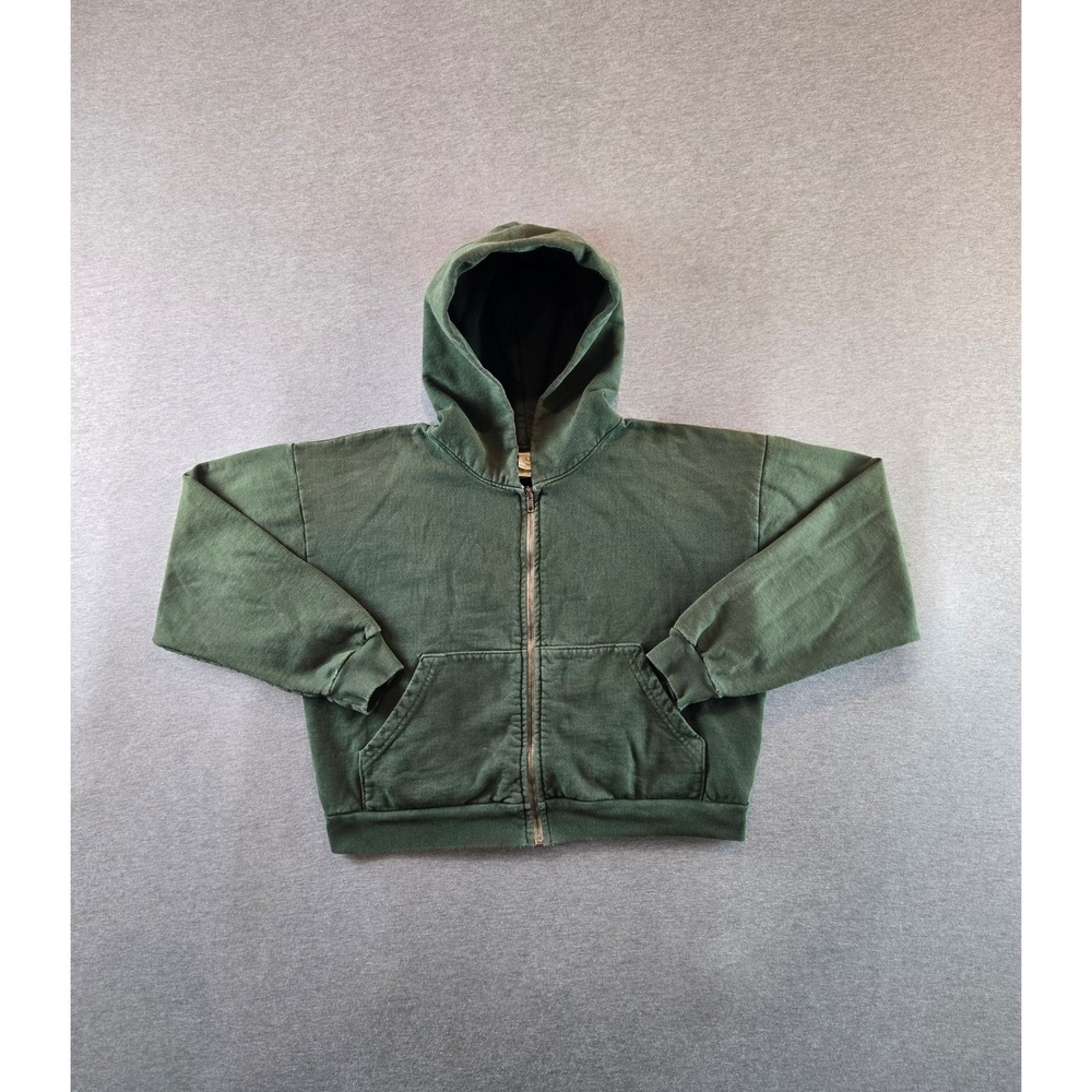 Los Angeles Apparel Hoodie Womens S/M Green Full Zip Distressed Crop 14 oz.